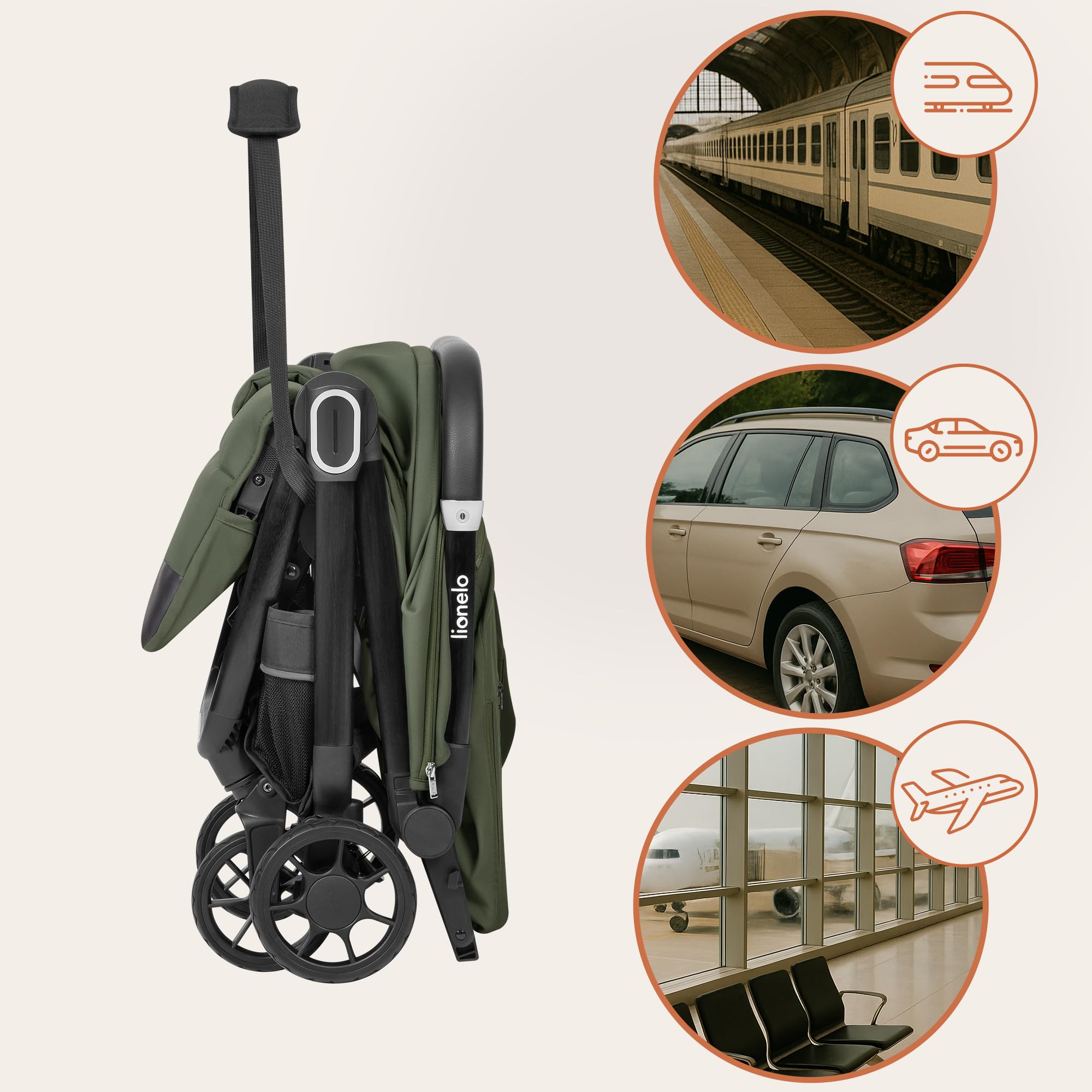 LIONELO Poussette Bébé Bess jusqu'à 22 kg de 6 mois à 4 ans Roues Pivotantes en PU 360 ° Pliage avec Une Main, Dossier Réglable, Canopy Imperméable Poids Léger 7,5 kg, Panier à Courses (Green)
