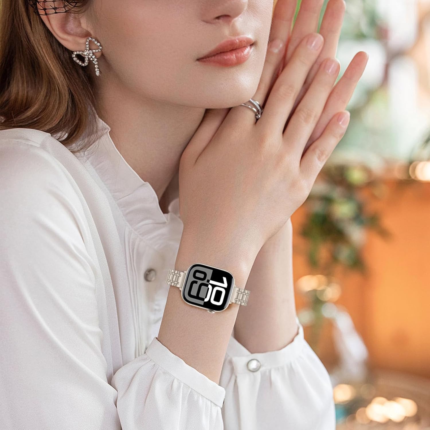 HITZEE Thin Metal Bands Compatible with Apple Watch Band 42mm 41mm 40mm 38mm, Slim Stainless Steel Band Strap for Women Compatible for iWatch Series 10 9 8 7 SE 6 5 4 3 2 1, Starlight - Image 5