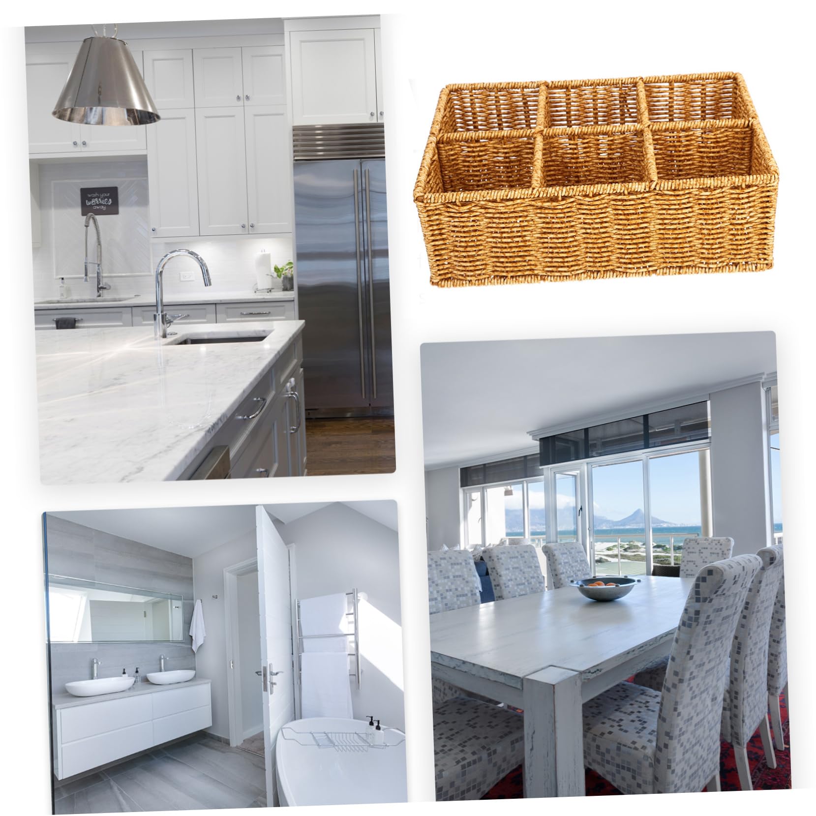 BESTYASH Cesta Organizadora de Cubiertos Separador para Cajón de Cocina de Ratán Sintético Plástico, Diseño Ahorra Espacio, Uso Práctico en Cocina