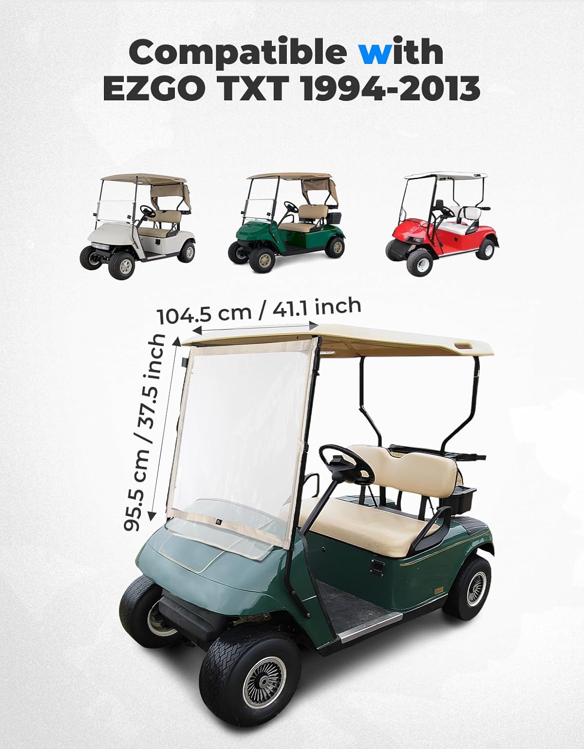 KEMIMOTO Foldable Golf Cart Windshield Compatible with EZGO TXT 1994-2013, Portable Lightweight PVC Windshield