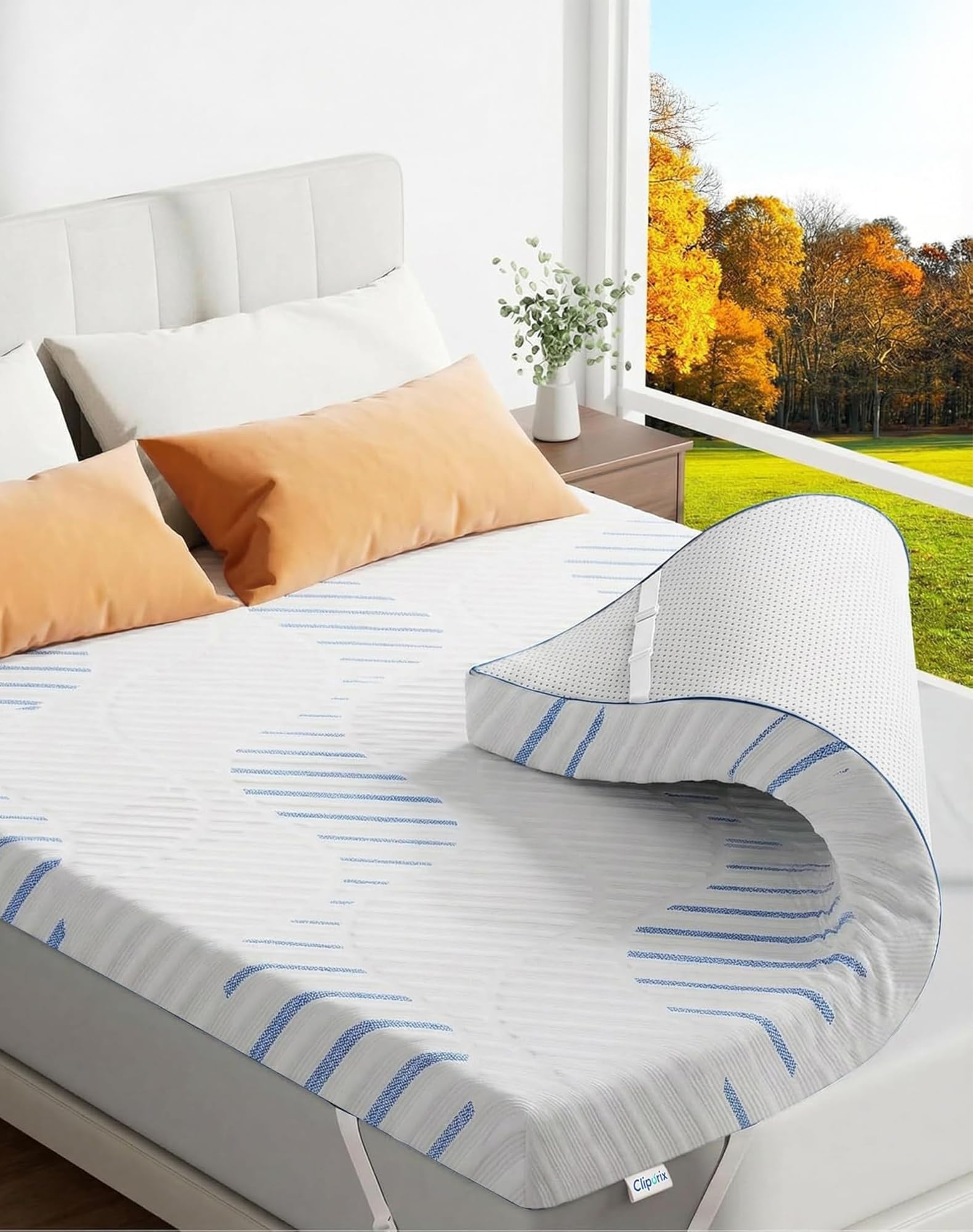 Cliporix Memory Foam Mattress Topper Single, 7CM Extra Thick Gel-Infused Cooling Mattress Pad for Pressure Relief, Non-Slip Design with Washable Cover, Comforable & Breathable Bed Topper for Bedroom