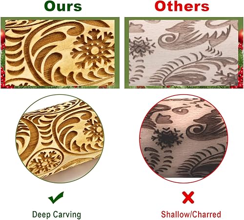 Miniatura 3 de Rodillo de madera grabado con diseños de copos de nieve de Navidad, para hornear galletas y decoración