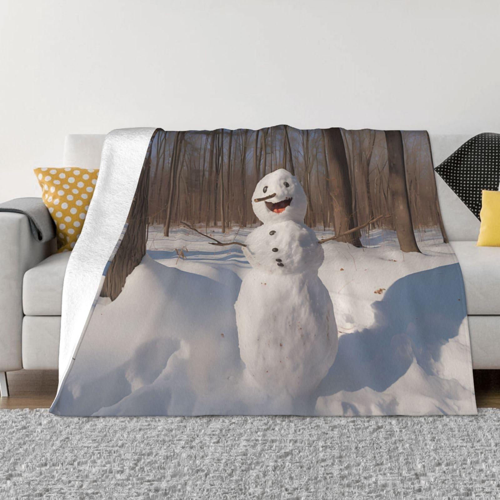 Couverture flanelle bonhomme de neige grand plaid chaud pour lit