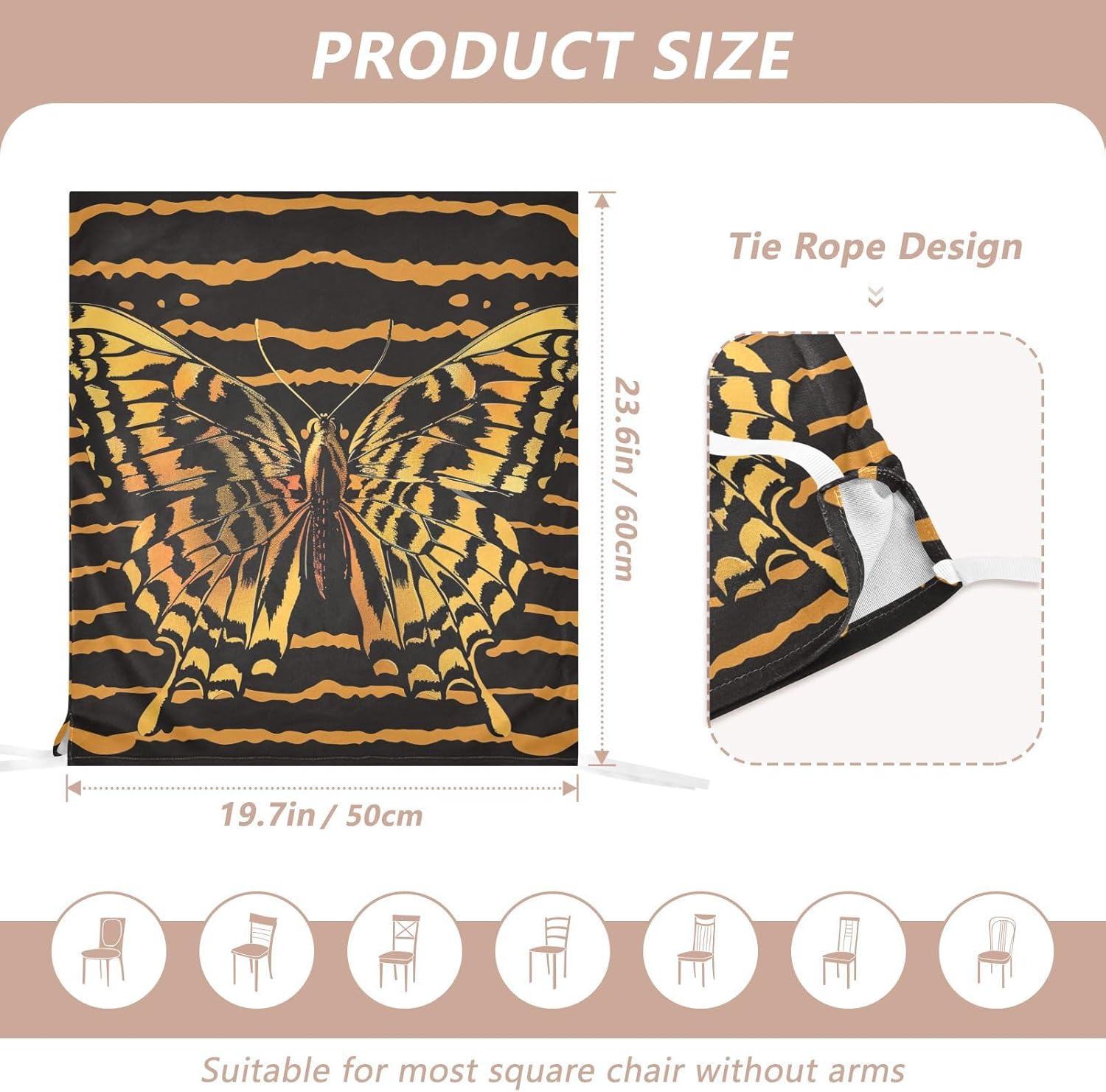 ALAZA Butterfly and Tiger Stripes Chair Back Cover Set of 6, Washable Reusable Removable Chair Slipcovers Decorative Chair Cover for Home Kitchen Wedding Party