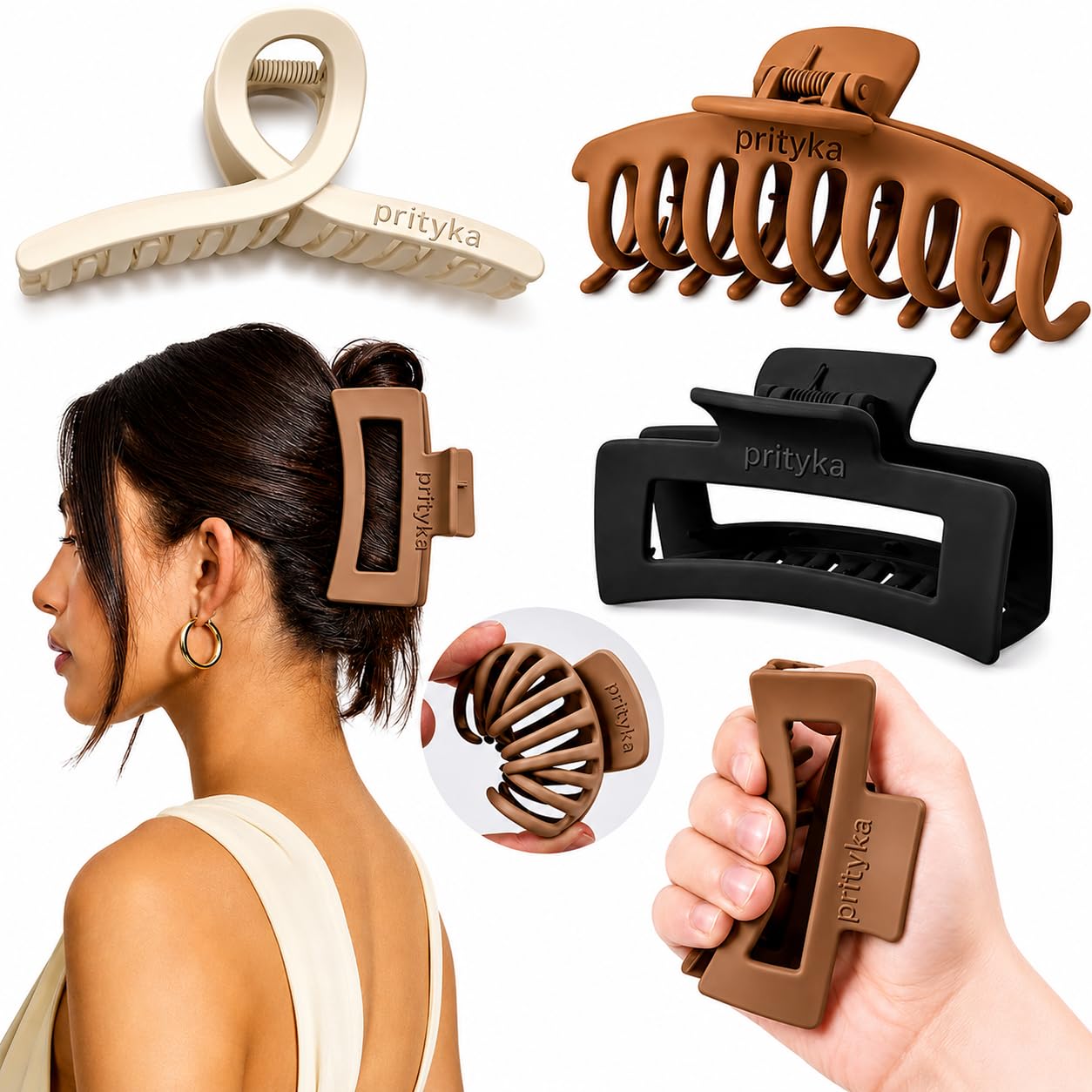 4 Pcs Unbreakable Clutcher Claw Clips for Women, 2 Pcs Silicon Rectangle, 1 Sillicon teeth and 1 Silicon Tie Claw, Soft Unsnappable Design, for Thick Curly Hair, Sleeping, Travel and Driving-image-11