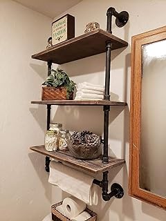DR.IRON Industrial Pipe Shelving Rustic Bathroom Shelves with Towel Bar,...