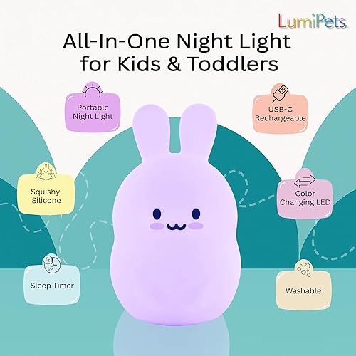 Miniatura 34 de Lumipets Benny The Bear - Luz nocturna de silicona blanda para niños Bonita luz nocturna con control remoto y control táctil para niñas y niños