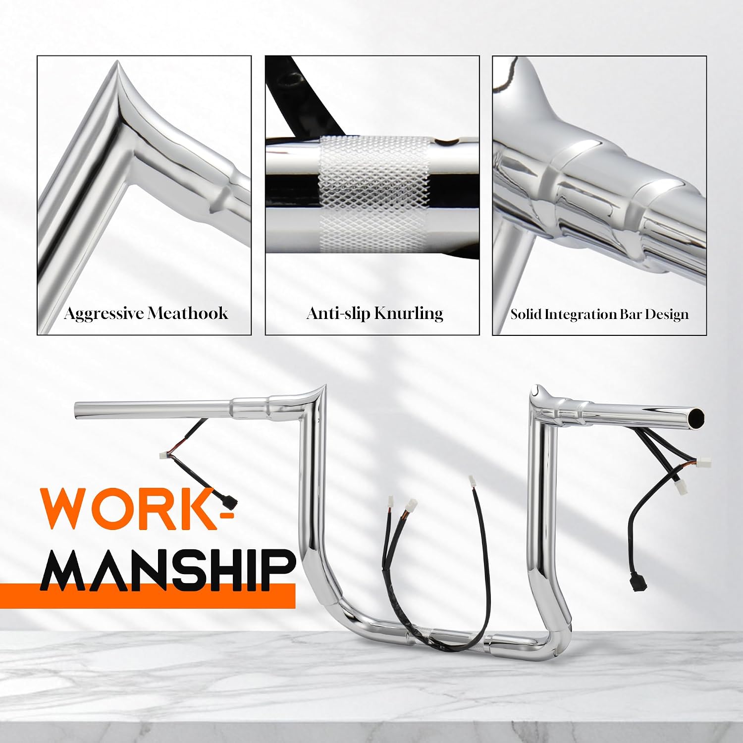 1 1/2 Inch 12" Rise Street Glide Handlebar 1.5" Fat Meathook Ape Hanger for Harley 2023-up CVO Street Glide FLHXSE & 2024 2025 2026 FLHX Pre-wired CAN-Bus & TBW Wire, Chrome
