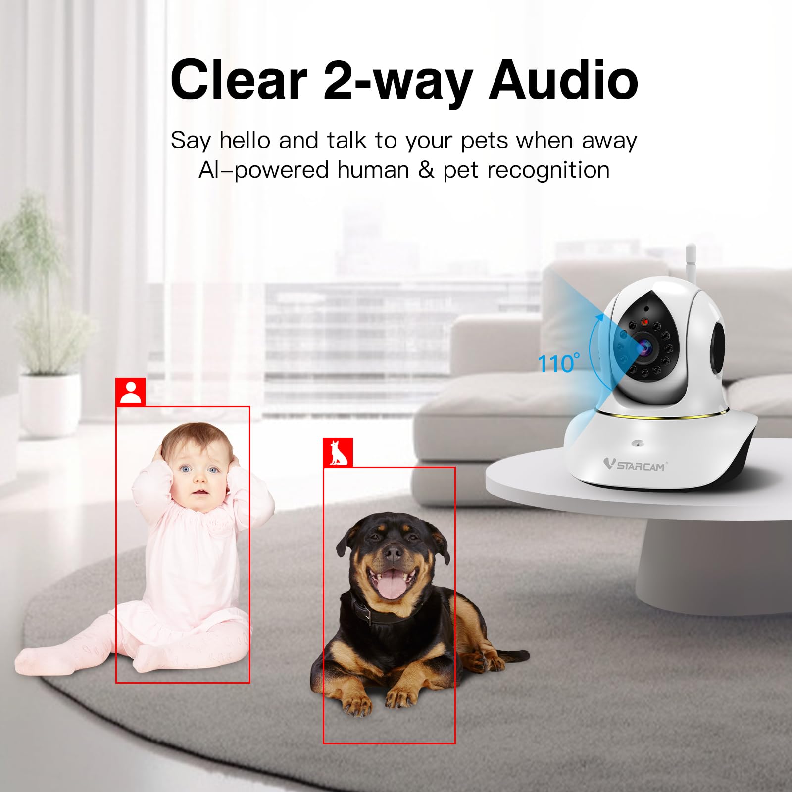 VSTARCAM 720P telecamera per gatti, telecamera interattiva per cani e gatti con app per cellulare, visione notturna a infrarossi, rilevamento del movimento, audio bidirezionale, telecamera per cani da