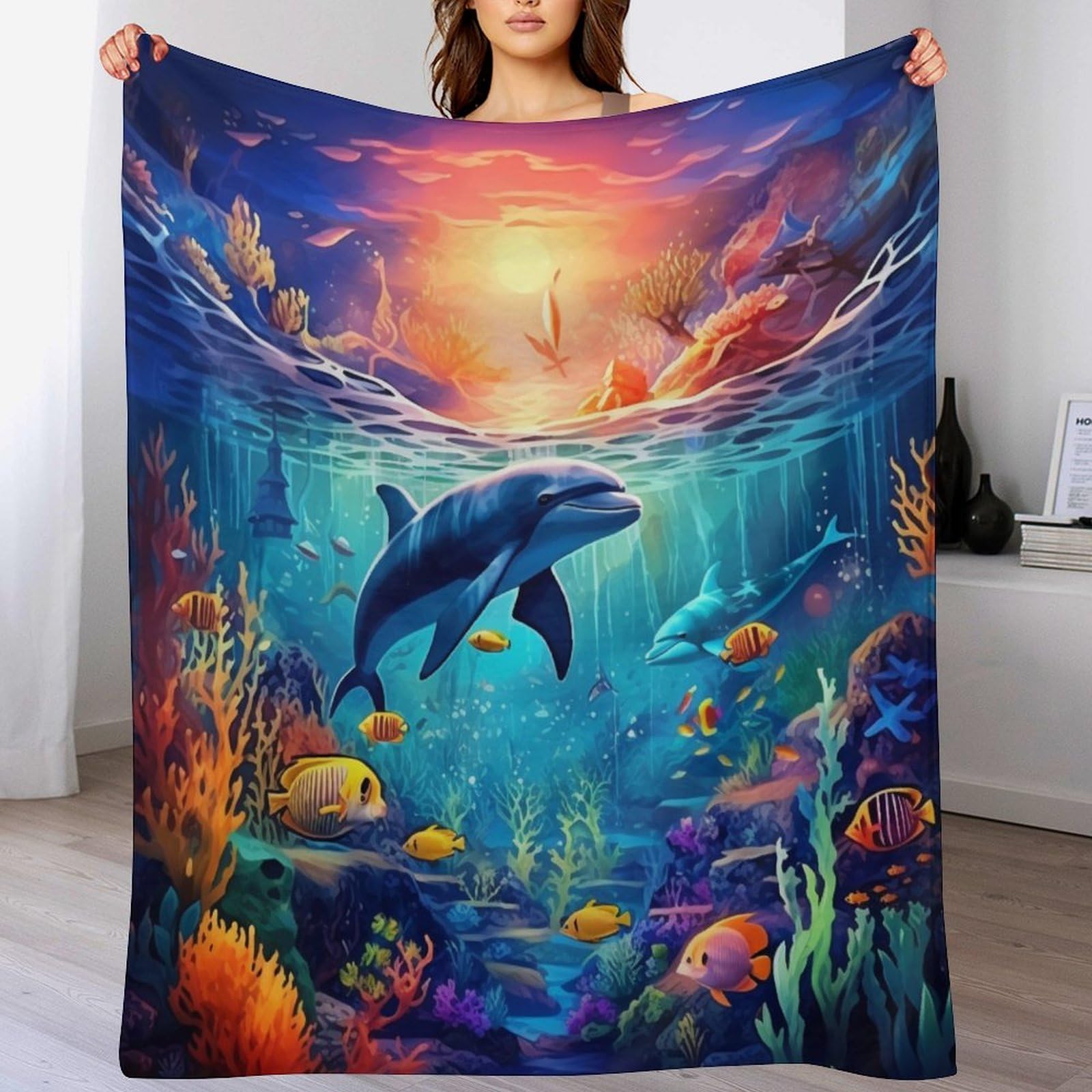 Couverture légère dauphins polaire flannel pour vos soirées canapé