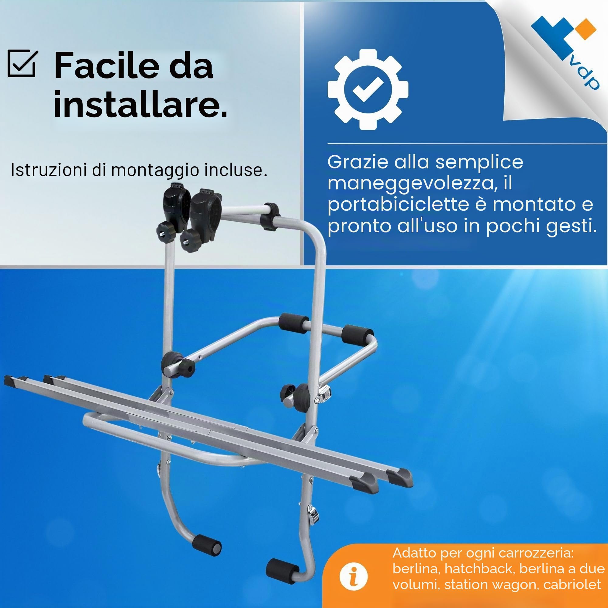 Menabo STEELBIKE portabici posteriore per 2 biciclette, fissaggio con cinghie