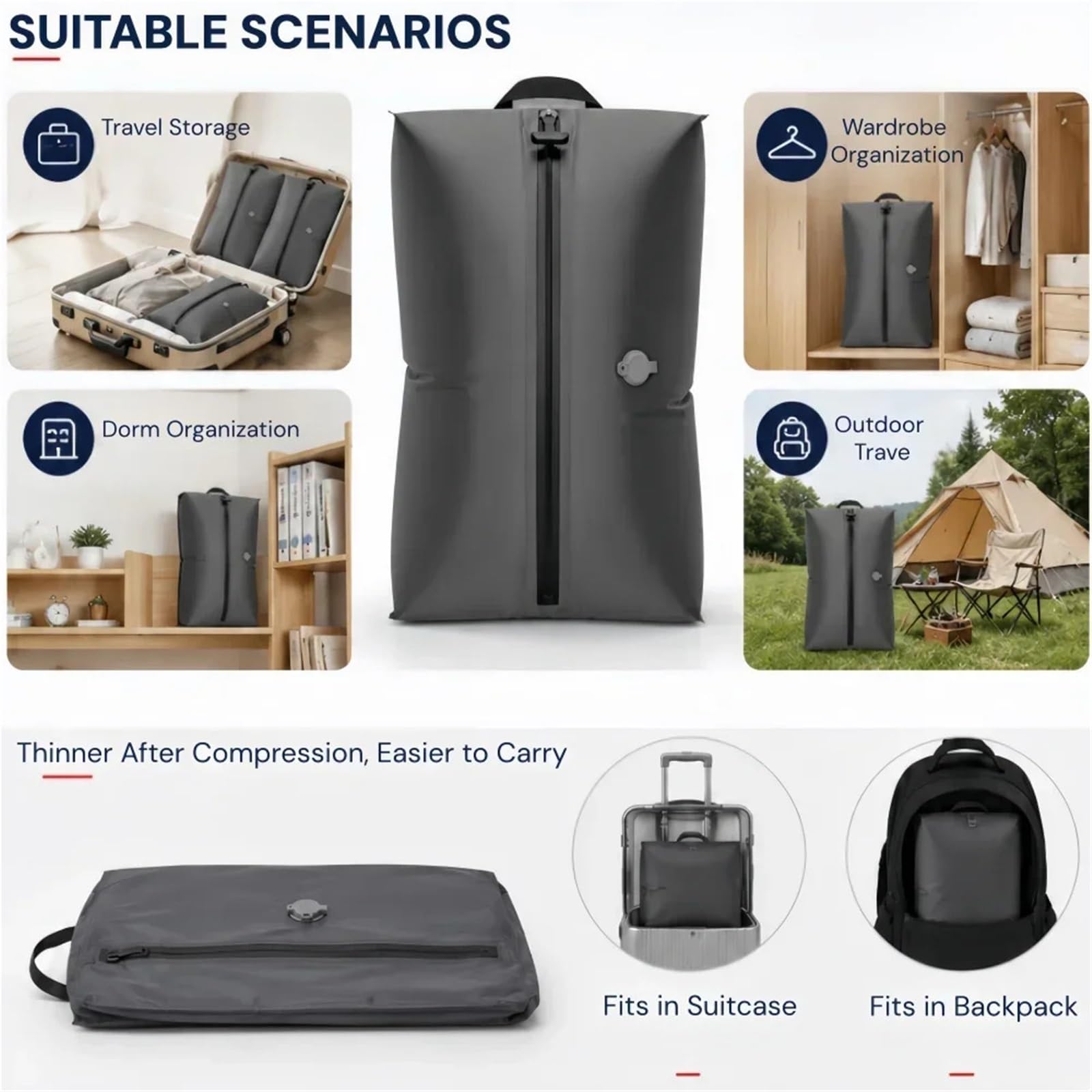 Maleta de viaje con bolsa vacío | Organizador de equipaje reutilizable for ahorrar espacio y embalaje de compresión