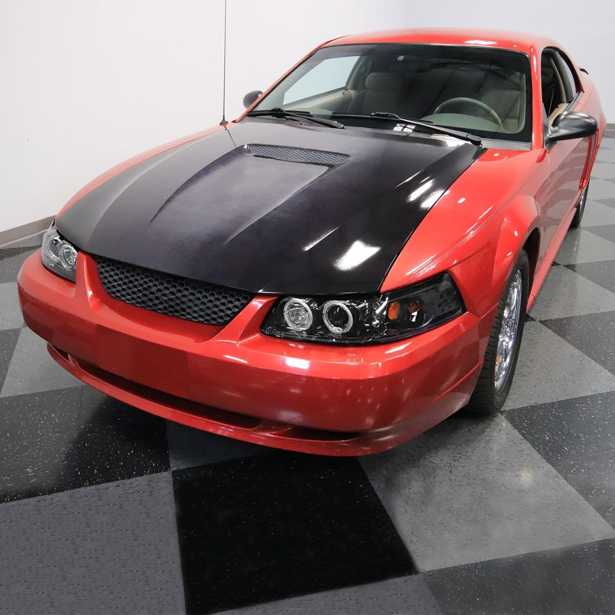 SPEC-D TUNING Jet Black LED Dual Halo Projector Headlights Compatible with 1999-2004 Ford Mustang, Left + Right Pair Headlamps Assembly