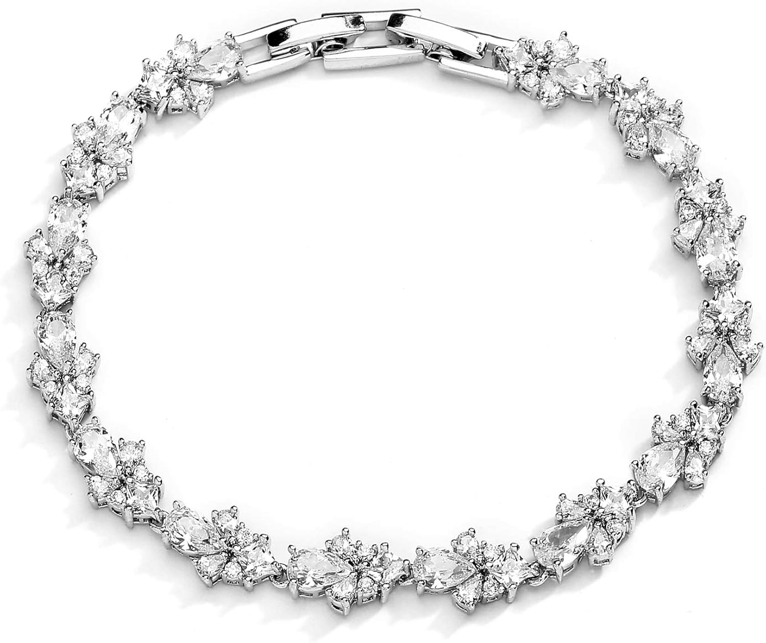 Mariell CZ Wedding Bridal & Prom Tennis Bracelet for Women, Silver Platinum Plated, 7" Plus 3/8" Extender: Clothing, Shoes & Jewelry