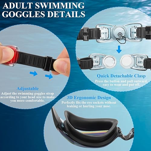 Miniatura 7 de Gafas de natación, gafas de natación sin fugas, antiniebla, protección completa con clip de nariz, tapones para los oídos, gafas de natación para