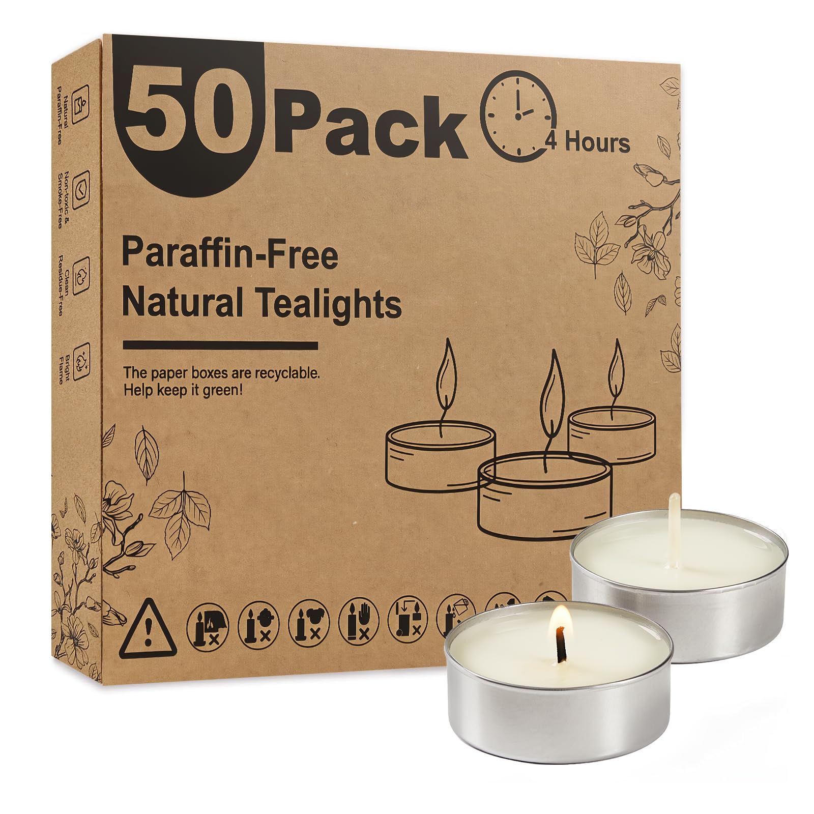 Ashlux Tea Lights Candles 50 Pack[Long Burning 4-5 Hours][Burn Clean] Unscented White Tealight Candles Small Mini Tea Candles White Bulk Tea Light Candles for Wax Melt Warm Tea Coffee Power Outages-image-12