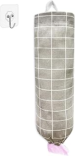 SYIPO Plastic Bag Holder, Reusable Grocery Bag Organizer, Wall Mount, Plaid Grey, 1 Pack, 15.7in x 9.8in