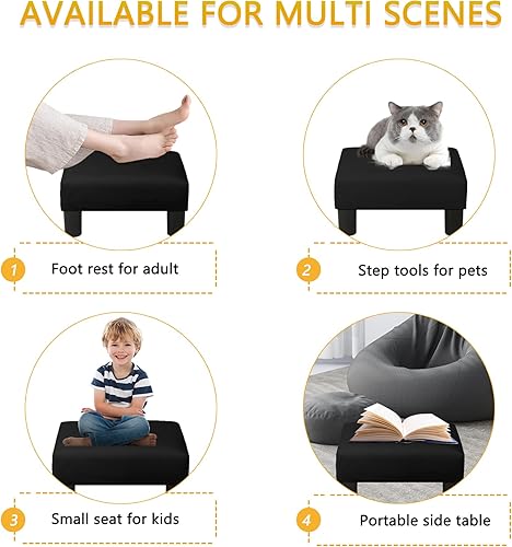 Miniatura 4 de Adeco Otomana cuadrada pequeña de 15.7 pulgadas, reposapiés de peluche con patas de plástico para reposapiés con almohadillas antideslizantes para