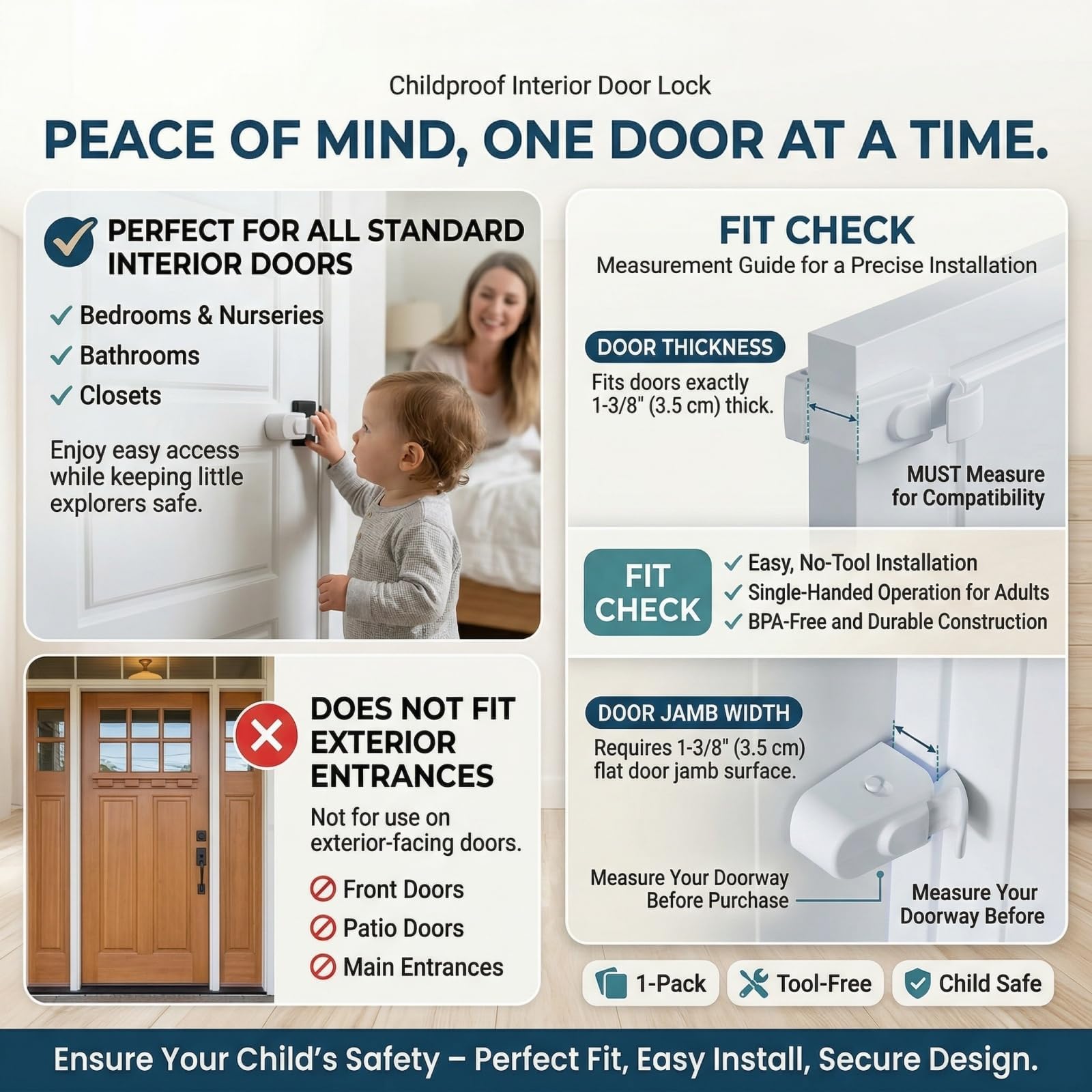 Child Proof Door Lock, Snap-On Door Knob Safety Lock & Door Handle Child Lock, No Tools Required, Fits Knob & Lever Door Handle Safety Lock for Baby, Toddler, Cat & Dog (1PC) — view 2