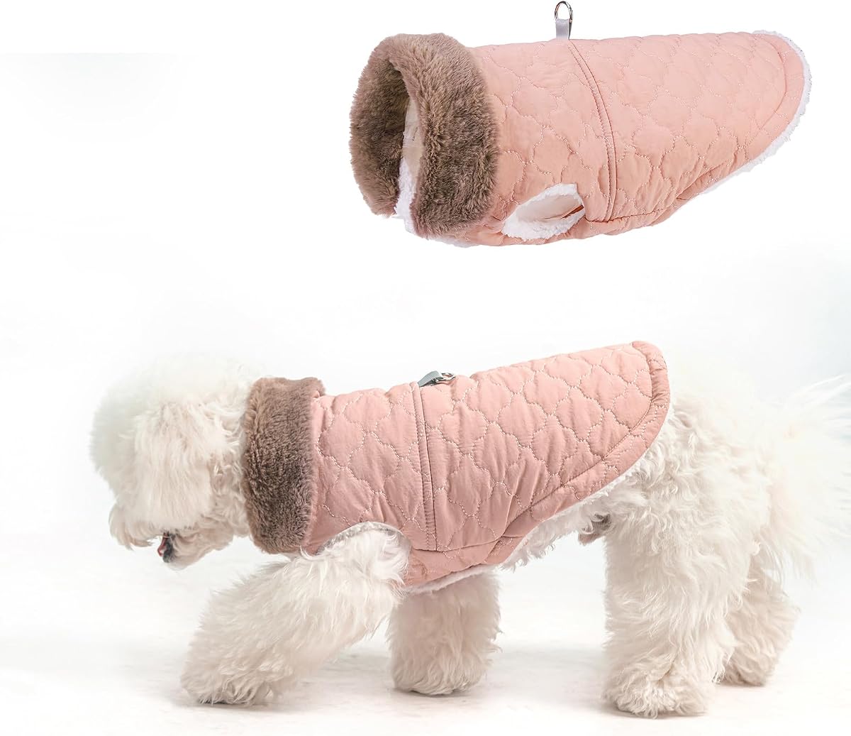 BEAUTYZOO Warm Dog Puffer Jacket Vest, Dog Winter Coat with Harness, Pink M | Puffer Jacket Vest with Built-in Harness & Fur Collar, Padded Fleece, Windproof Waterproof, Small Medium Puppy in Snow & Cold