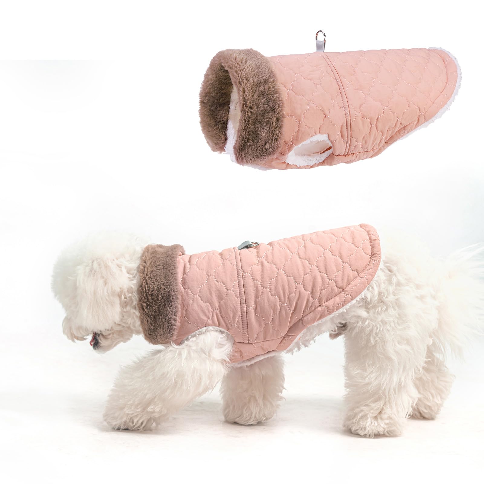 BEAUTYZOO Warm Dog Puffer Jacket Vest, Dog Winter Coat with Harness,Pink XS