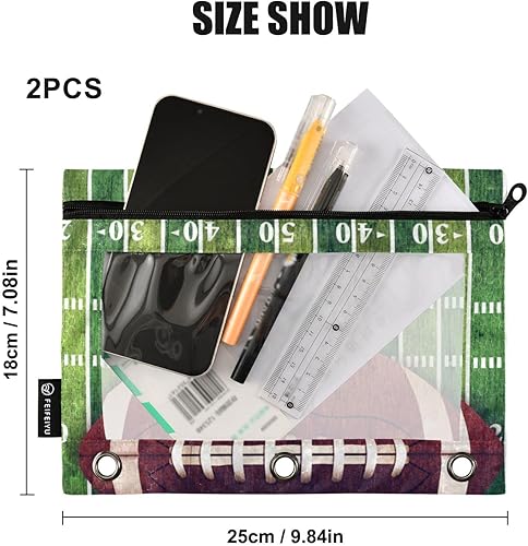 Miniatura 3 de Estuche para lápices de fútbol para carpeta de 3 anillos, paquete de 2 carpetas para lápices, estuche transparente con cremallera, bolsa de