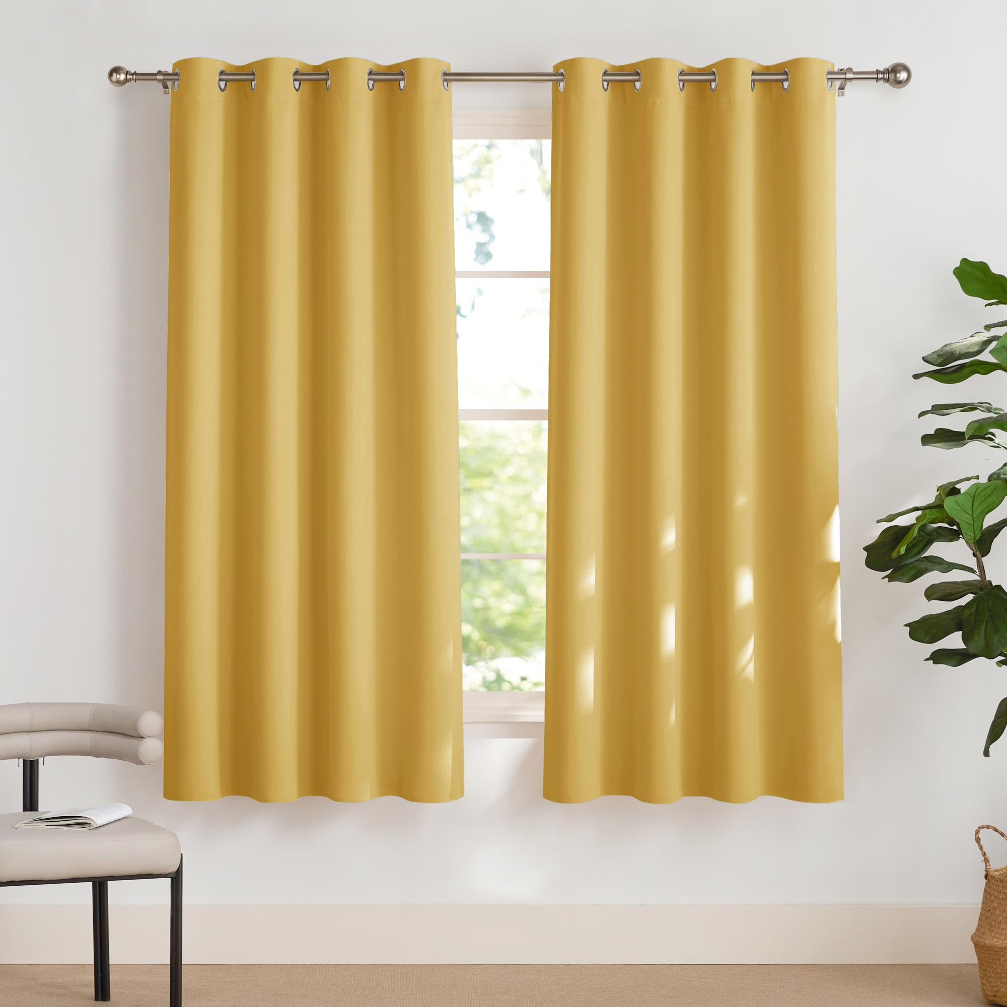 PONY DANCE Tende Camera da Letto Moderna Tenda Gialle Oscurante da Interno con Anelli Blackout Curtains Termiche per Salotto Eleganti 2 Pezzi L 140 x A 175 cm