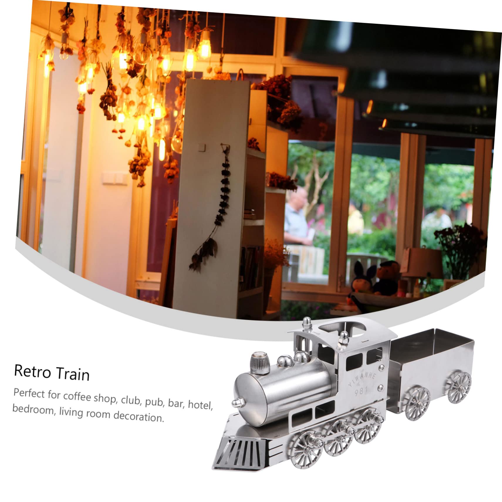 Locomotiva a Vapore retrò da Tavolo in Acciaio Inox, Decorazione Domestica Compatta Resistente all’Usura, Riproduzione Espositiva per Arredamento Casa e Ufficio