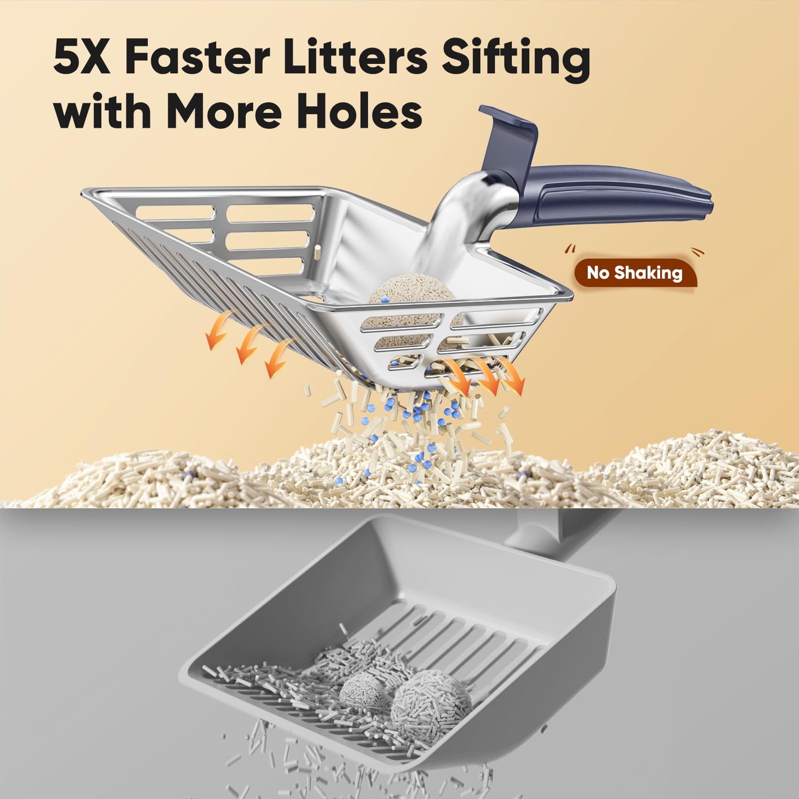 KooMooM Metal Cat Litter Scoop, Large Cat Scooper with Deep Shovel & Dual Sifting Holes for Fast & Precise Sifting, Space Aluminum Kitty Litter Scooper with Long Handle & Easy-to-Hang Hook - Blue - image 7