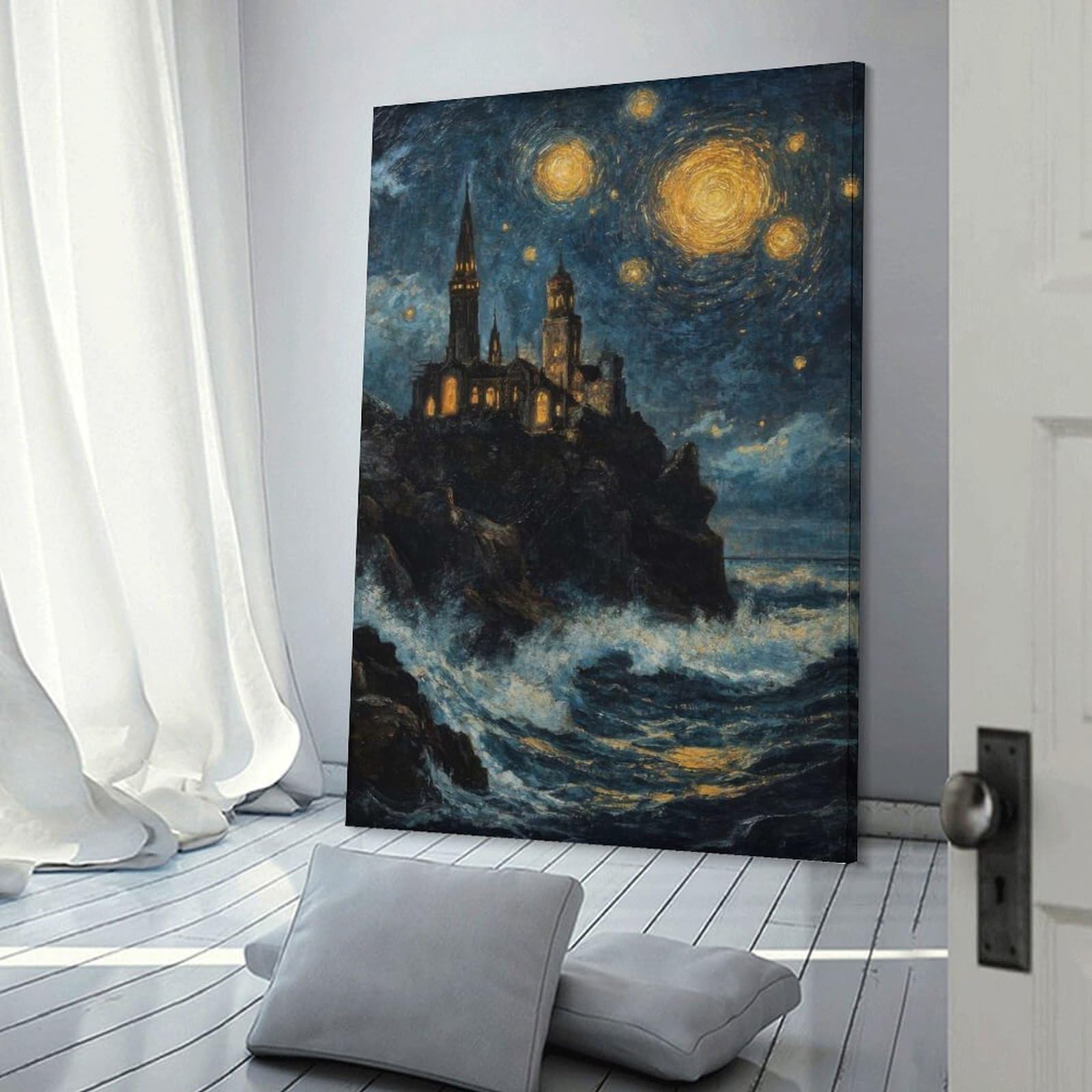 Junmoney Frame-Style-8 Castle By The Sea Room Decor Wall Art, 24X36inch(60X90cm), For Living Room, Bedroom, Office Or Hallway, Decorative Artwork With Broad Appeal