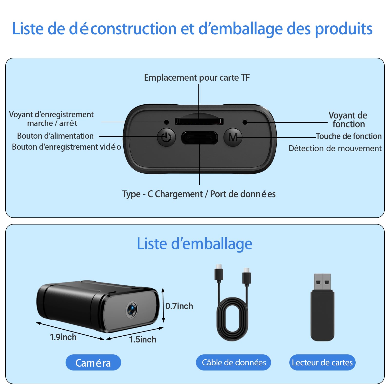 Mini caméra,caméra de Surveillance Haute définition 1080P,Taille compacte,avec détection de Mouvement,Vision Nocturne,Fonction d'enregistrement en Boucle,adaptée à la Maison au Bureau au mag