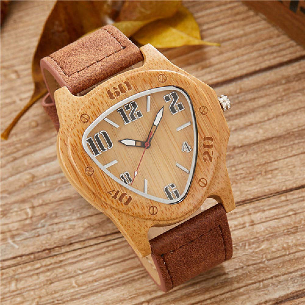 Orologio da Uomo in Legno a Triangolo invertito Creativo da Uomo di Moda Orologio da Polso da Uomo in Legno di bambù in Vera Pelle di bambù retrò al Quarzo Freddo, 223