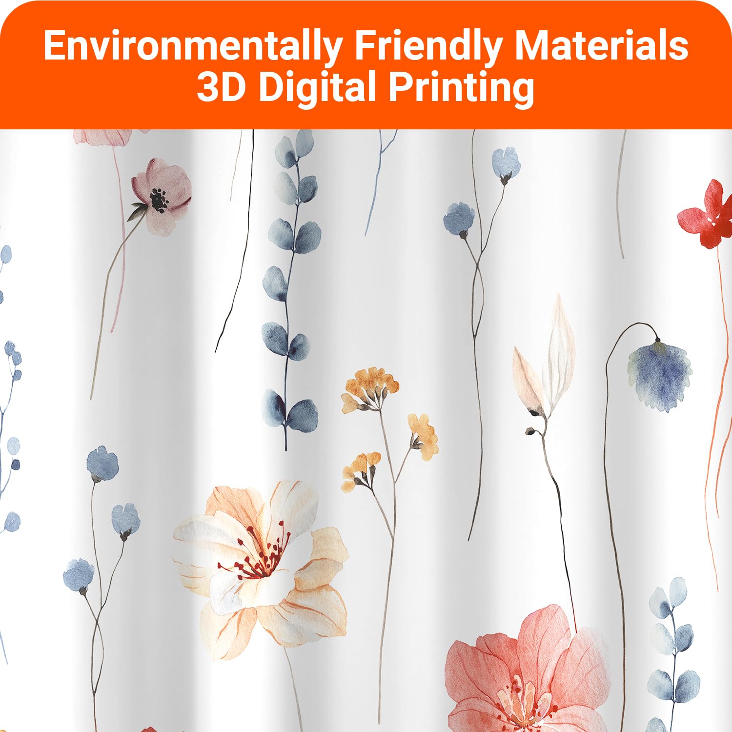 Lerores Shower Curtain, 120 x 200 cm, Coral Flower, Weighted Hem, Anti-Mould, Water-Repellent - Image 3