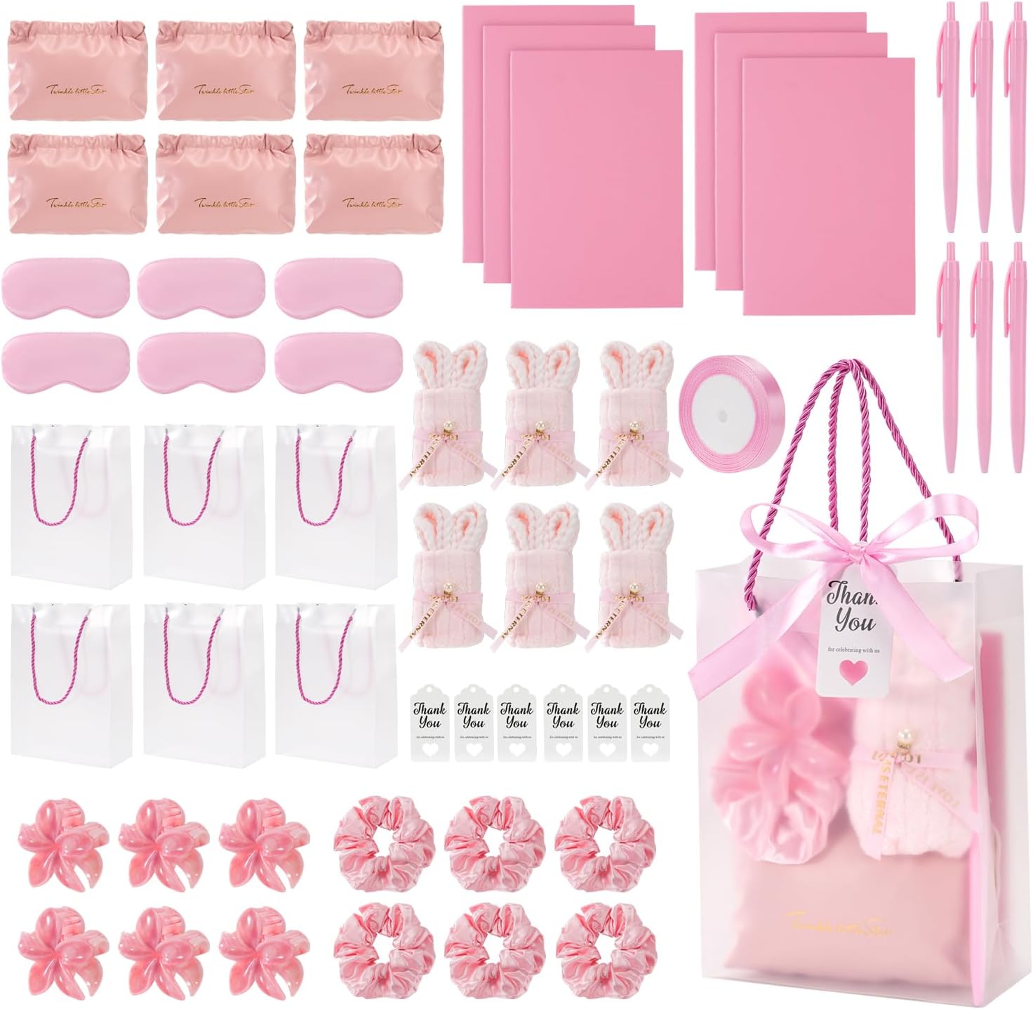 55-Piece Baby Shower Game Winner Prize Set, Including Hair Ties, Eye Mask, Makeup Bag and Gift Bag, Suitable for Baby Shower Game Prizes, Weddings and Bridal Shower Gifts (PINK)