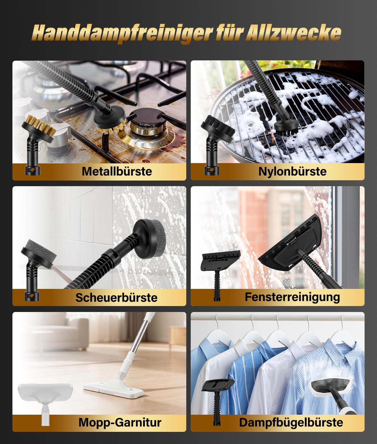 PAHTTO Multifunktions-Dampfreiniger mit abnehmbarem Handdampfreiniger, 17 Aufsätzen und 500-ml-Wassertank, 15 s Aufheizzeit, Dampfleistung einstellbar, für Böden, Parkett, Fliesen, Fugen, Küche, Bad
