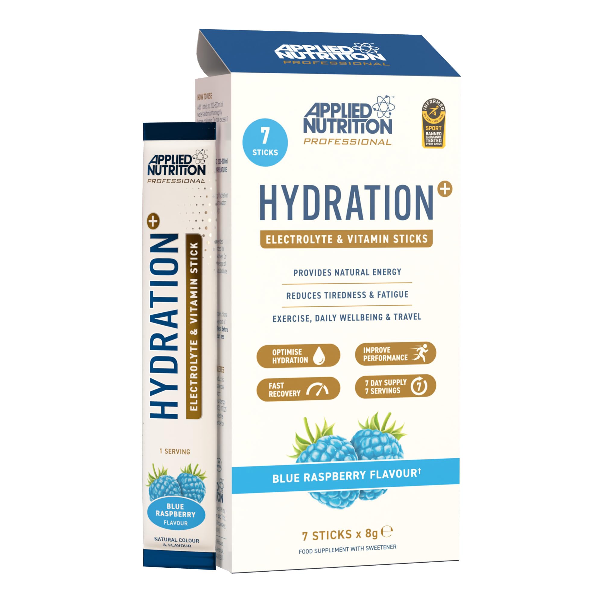 Applied Nutrition Hydration+ Electrolyte & Vitamin Sticks - Blue Raspberry - 7 Sticks