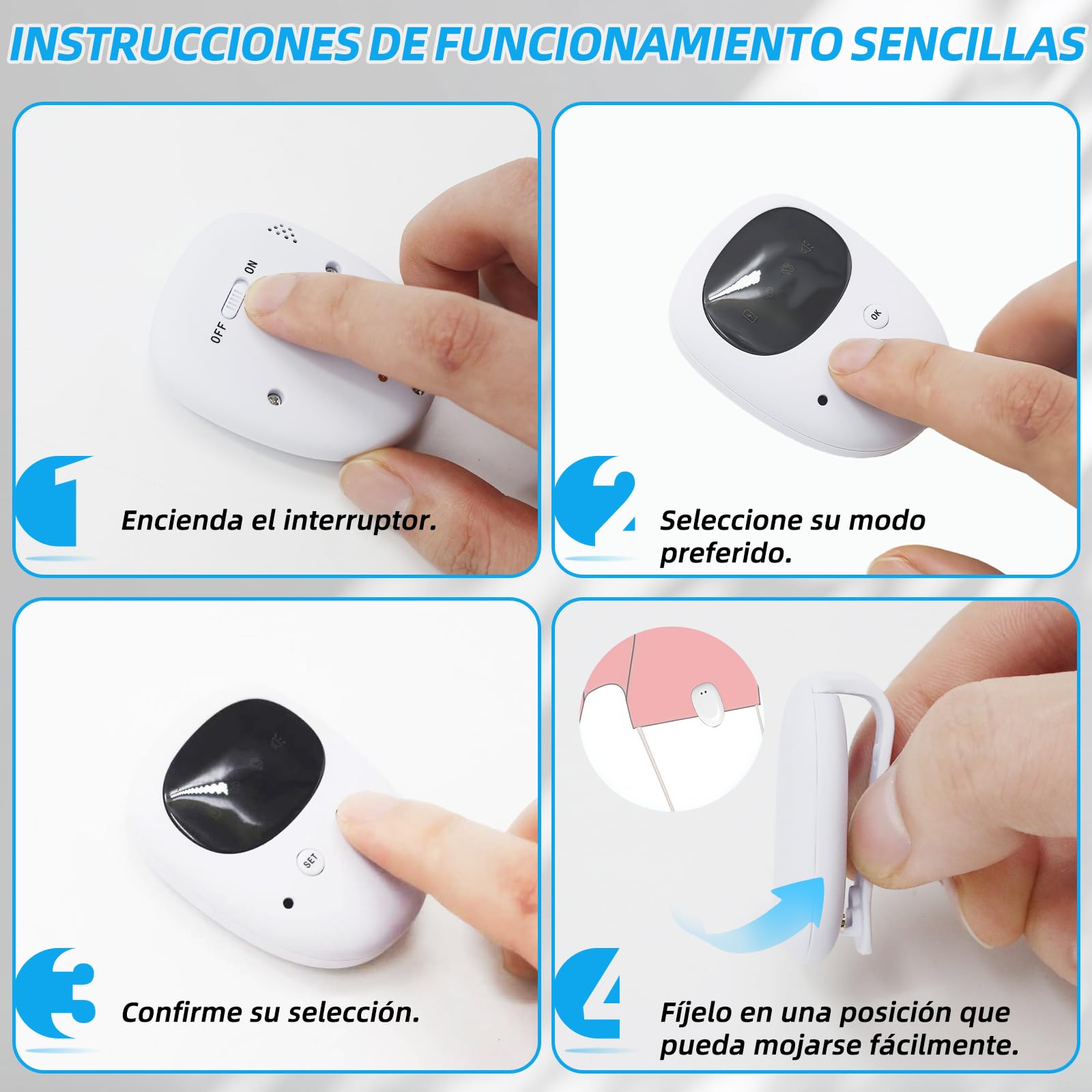 Alarma inalámbrica para enuresis, recargable por USB-C, alarma fuerte, vibración potente, alarma para enuresis, entrenamiento para ir al baño para niños (blanco)