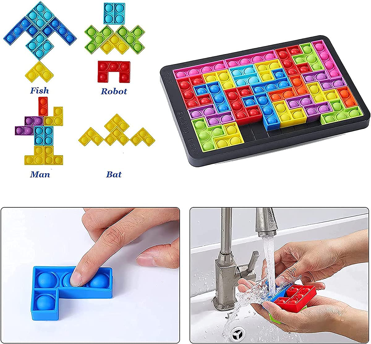 Buy Tetris It Pop Puzzle with Board Silicone Building Blocks Fidget