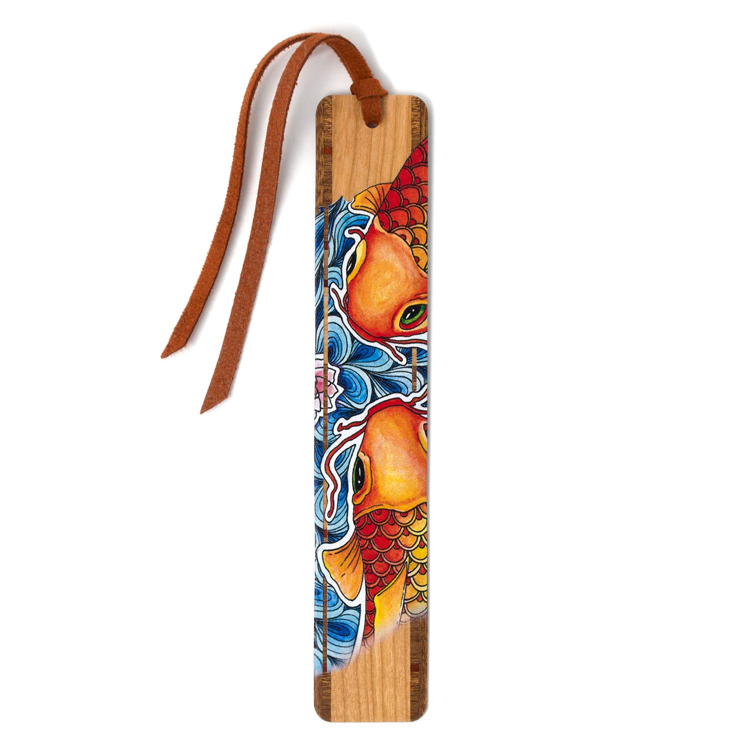 Koi Pair - Art by Christi Sobel, Color Wooden Bookmark with Suede Tassel - Made in USA - Search B082QWXP8N for Personalized Version