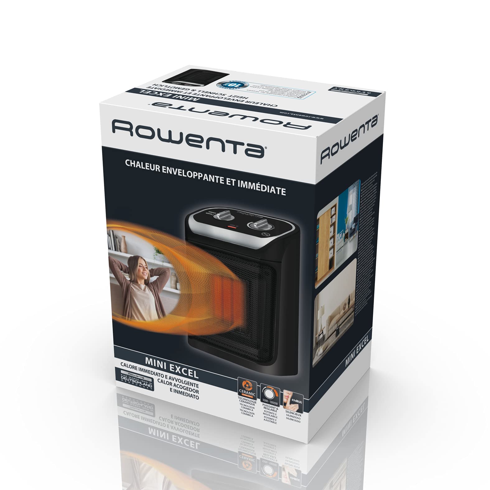 Rowenta Mini Excel Chauffage soufflant céramique 2-en-1, Radiateur électrique, Chauffage d’appoint, Ventilation froide, Puissant, Silencieux, Compact SO9261F0, Noir