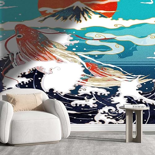 Papel tapiz para Pared De Sala Elegante Papel pintado multicolor para gabinete, ilustración clásica, ondas, casa de muñecas, fácil de quitar (Ancho)