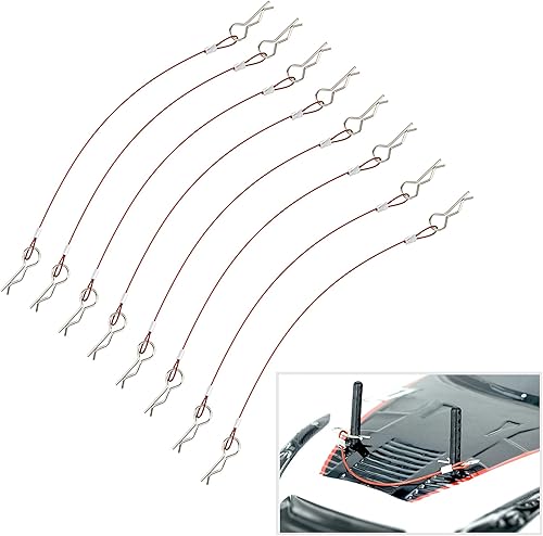 ShareGoo - Paquete de 8 clips de metal en R con cuerda antipérdida de acero para carrocería RC compatible con 18 110 Traxxas HSP Arrma Axial Redcat