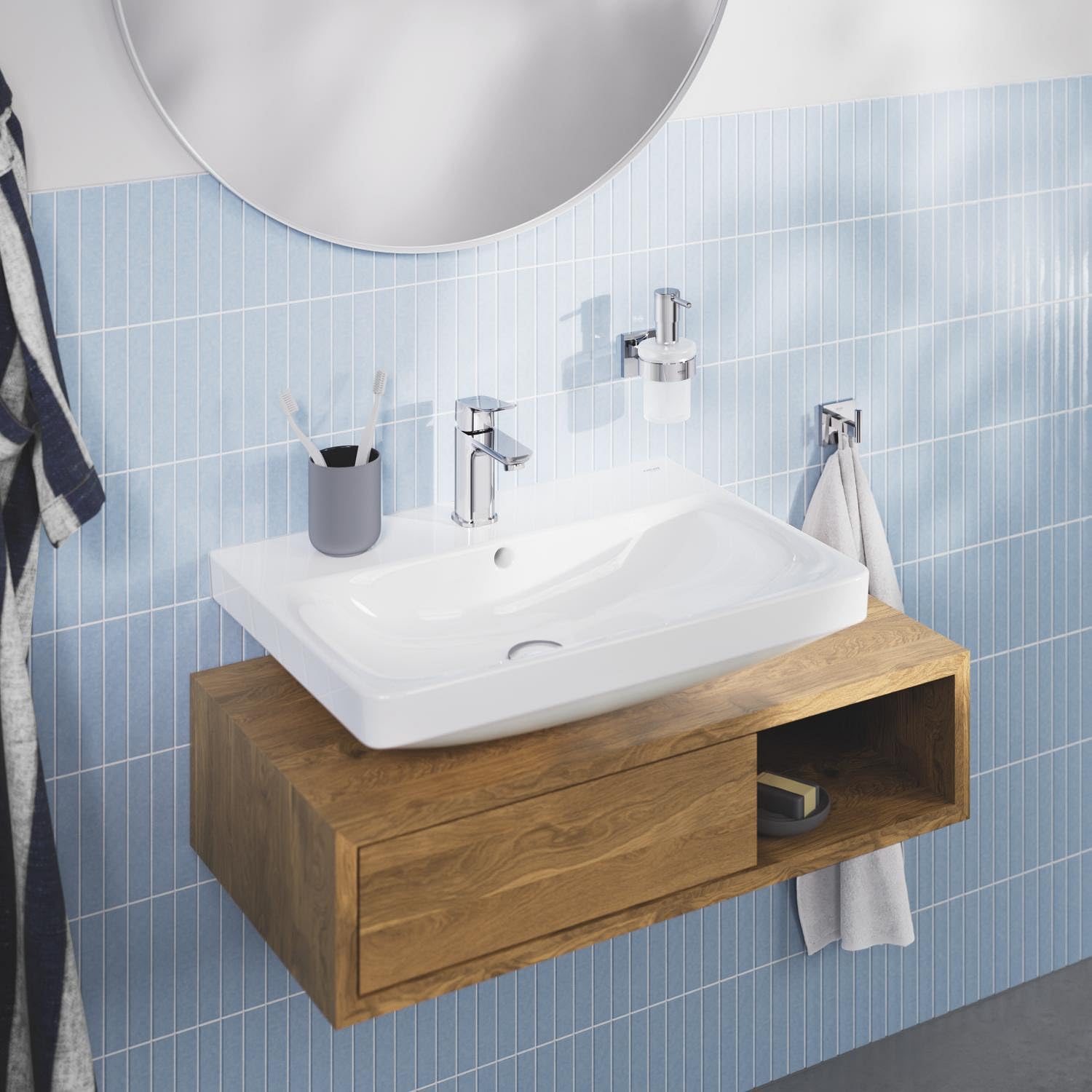 GROHE Dice Single Lever Basin Mixer Tap with Pop-Open Waste Set (S-Size 152 mm, 28 mm Ceramic Cartridge, Water Saving - Image 4