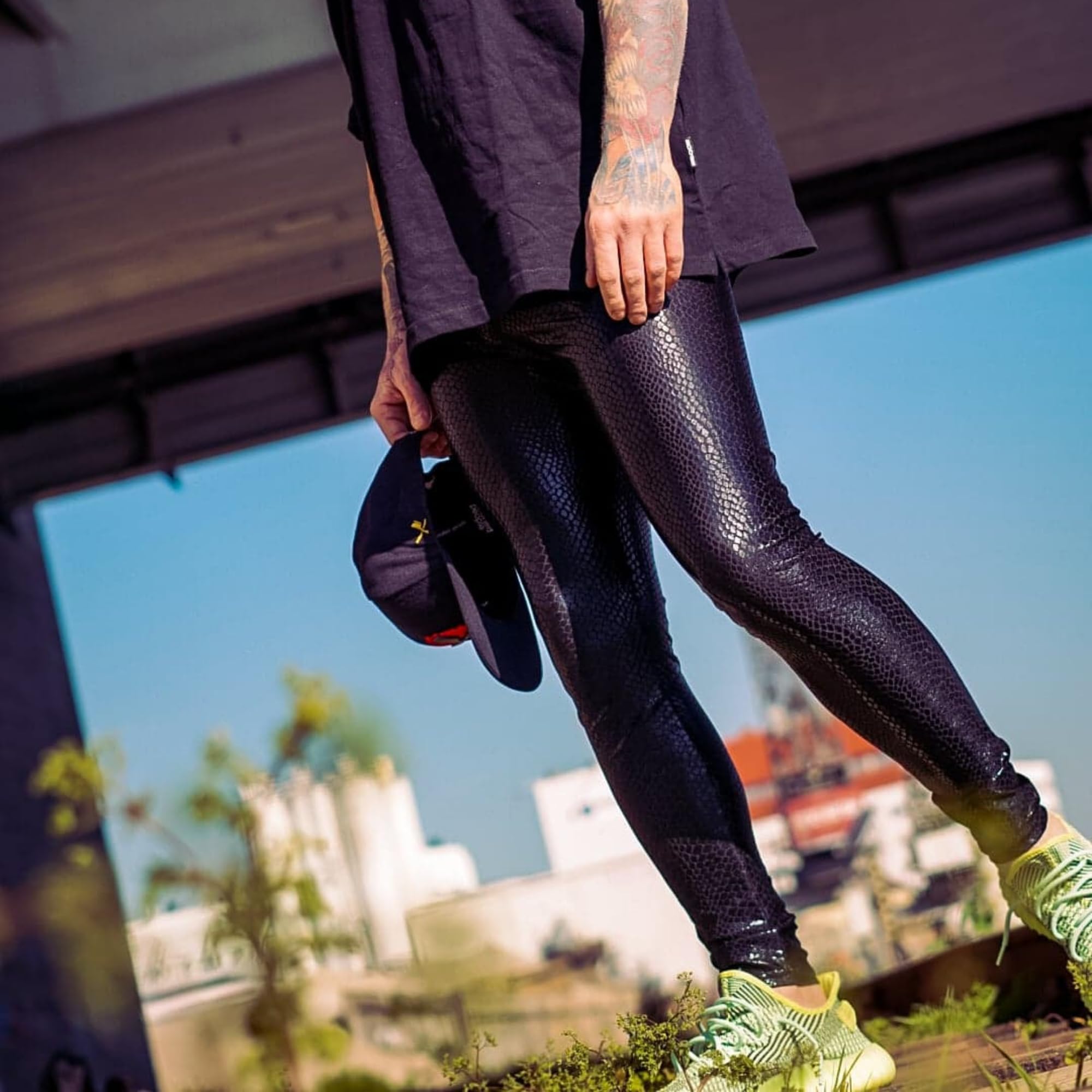 Kapow Meggings Herren-Leggings in Metallic-Optik, glänzende 4-Wege-Stretch-Tights für Festivals, Raves, Clubwear, Cosplay und Streetwear