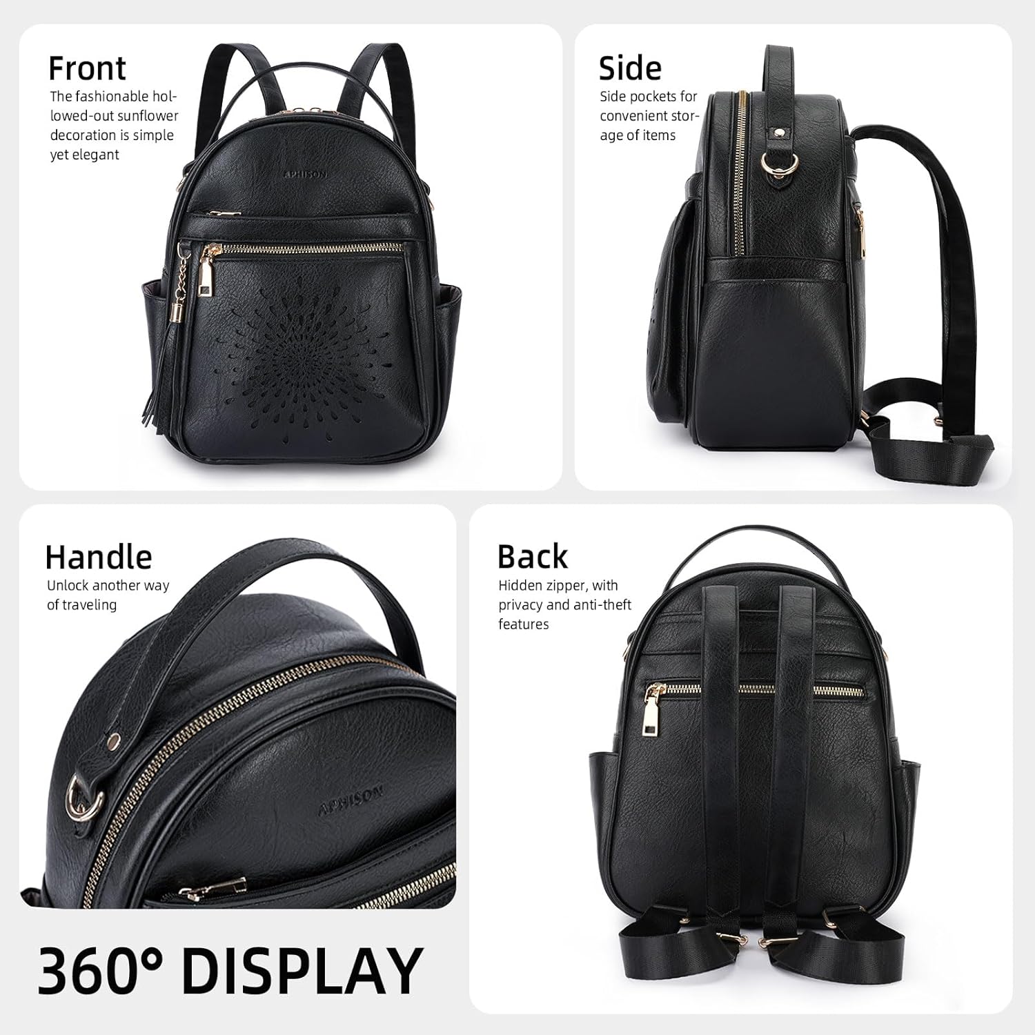 APHISON Small Backpack Purse for Women Cute PU Leather Mini Backpacks Ladies Casual Lightweight Travel Daypack Waterproof - Image 6