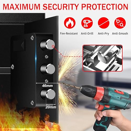 Miniatura 3 de 1.2 Cuft - Caja fuerte para el hogar pequeña a prueba de agua y fuego, cajas fuertes a prueba de fuego para uso doméstico, caja de seguridad