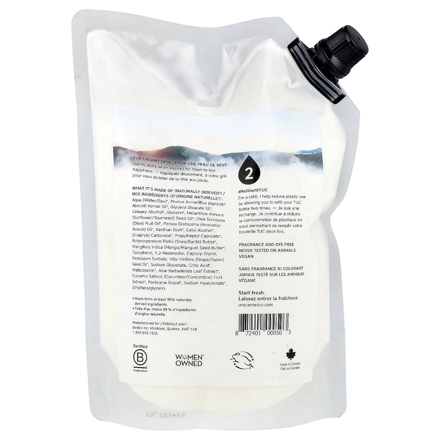 The Unscented Company Lotion, Hands + Body, Refill, Fragrance Free, 33.8 fl oz (1 l)