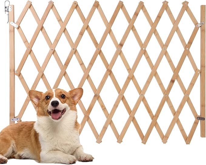 Expandable Accordion Dog Gate, Wooden Accordian Expansion