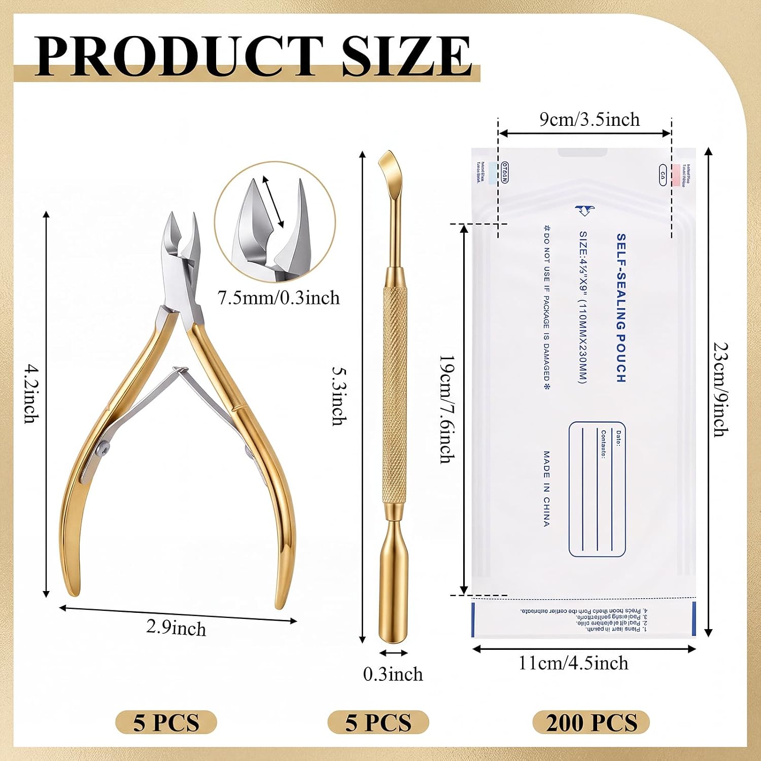 Lothee 10 Pack Cuticle Trimmer with Pusher 200 Sanitizer Pouch, Gold