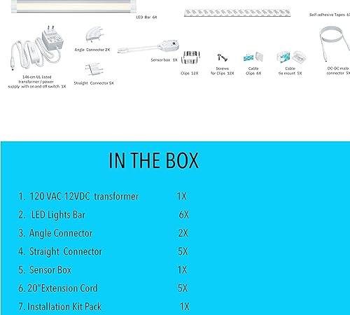 Miniatura 6 de LAMPAOUS Iluminación debajo del gabinete, barra de luz con sensor de movimiento para armario de cocina, sobre el fregadero y enlazable, ideal para